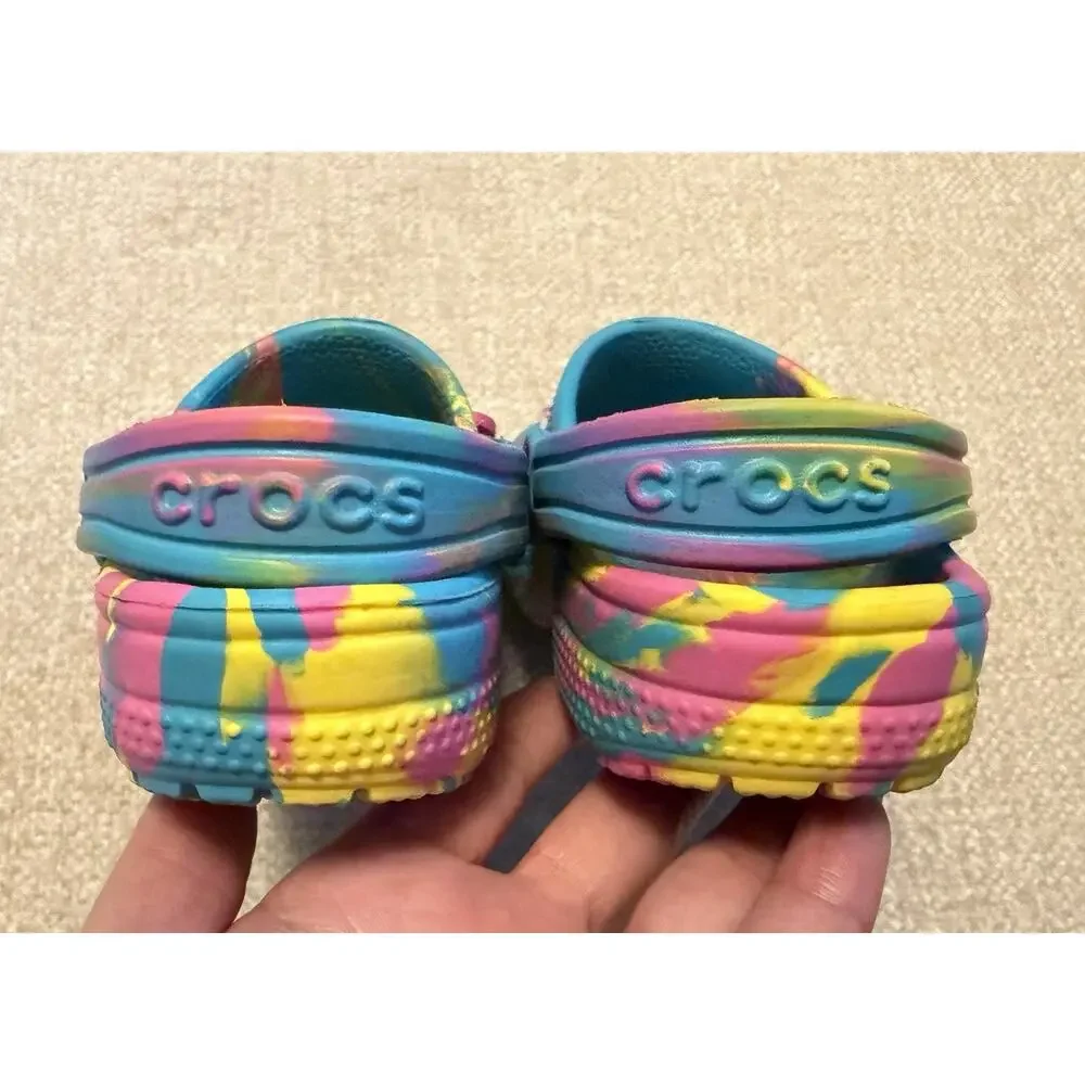 Crocs Classic Clogs Marbled Tie Dye Blue Pink Yellow Toddler C8 Barbie Jibbitz